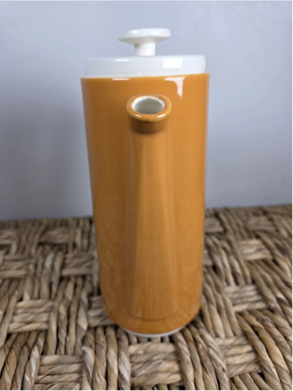 Vintage 1970s MCM Coffee Pot Burnt Orange White Lid Ceramic 10.5